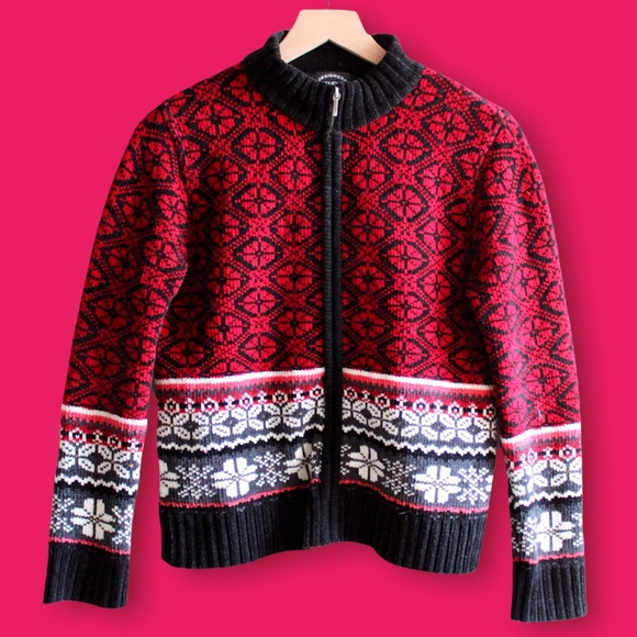 1990s Vintage Nordic Fair Isle Zip-up Cardigan Sweater Chenille Ladies Petite - Picture 10 of 10